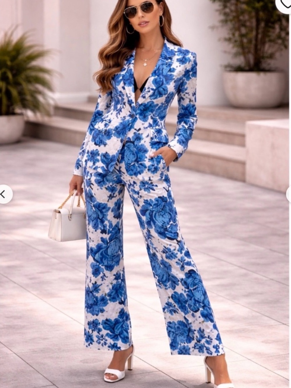 NWOT Christian Lacroix Floral Blue & White Blazer and Pant Set